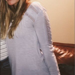 long sleeve light purple V neck embroidered sleeve